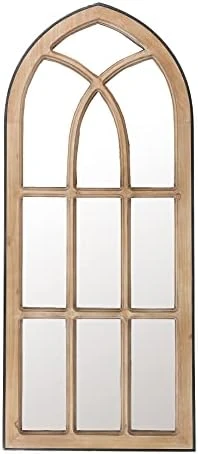 LuxenHöme Rustic Wood Cathedral Wall Mirror, Window Pane Wall Decor, Large Farmhouse Wall Decorations For Living Room Bedroom, 39 Inch, White/Wood 14 LuxenHöme Rustic Wood Cathedral Wall Mirror, Window Pane Wall Decor, Large Farmhouse Wall Decorations For Living Room Bedroom, 39 Inch, White/Wood - Image 12