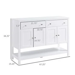 HOMCOM 47" Coffee Bar Cabinet, Sideboard Buffet Cabinet, Accent Kitchen Cabinet With Adjustable Shelves And Drawers For Living Room, White -Amazon Store 31UDcC9ylHL
