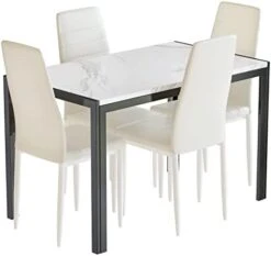 AWQM Marble Dining Table Set For 4, Rectangular Faux Marble Table And 4 PU Leather Chairs, 5 Pieces Kitchen Table Set,Ideal For Living Room, Dining Room,Breakfast Nook, White&Black -Amazon Store 31UNaq3EiiL. AC