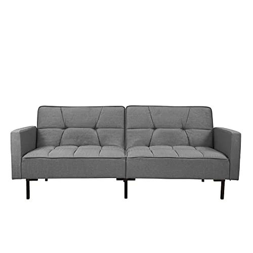 Casa Andrea Milano Llc Modern Plush Tufted Linen Fabric Splitback Living Room Sleeper Futon, Small, Dark Grey 4 Casa Andrea Milano Llc Modern Plush Tufted Linen Fabric Splitback Living Room Sleeper Futon, Small, Dark Grey - Image 2