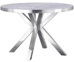 AZhome Dining Table, 45" Round Dining Room Table With Silver Mirrored Stainless Steel