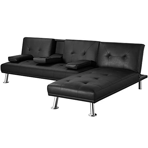 Yaheetech Faux Leather Futon Sofa Bed Sectional Futon Couch Sleeper With Armrest Home Convertible Recliner Couch With Chaise Lounge Black 3 Yaheetech Faux Leather Futon Sofa Bed Sectional Futon Couch Sleeper With Armrest Home Convertible Recliner Couch With Chaise Lounge Black
