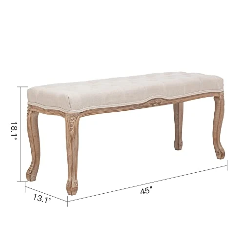 XRHOM Foot Stools Ottoman Entryway Bench Vanity Stool Shoe Bench Upholstered Dining Room Bench Foot Rest With Carved Pattern Solid Rubber Wood Legs For Bedroom, Beige 5 XRHOM Foot Stools Ottoman Entryway Bench Vanity Stool Shoe Bench Upholstered Dining Room Bench Foot Rest With Carved Pattern Solid Rubber Wood Legs For Bedroom, Beige - Image 3
