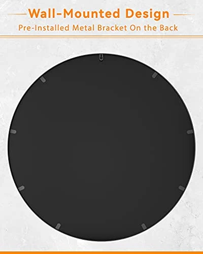 X Home 36-Inch Black Round Mirror With Metal Frame, Modern Circle Wall Mirror For Bathroom, Home Decor - Wall Mounted 4 X Home 36-Inch Black Round Mirror With Metal Frame, Modern Circle Wall Mirror For Bathroom, Home Decor - Wall Mounted - Image 2
