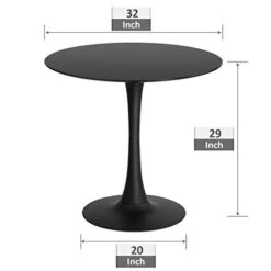Forsho Tulip Table 32" Round Dining Table Set For 4, Mid Century Modern Circle Dining Table With Pedestal Base (Black)