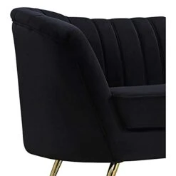 Meridian Furniture Margo Collection Modern | Contemporary Velvet Upholstered Sofa With Deep Channel Tufting And Rich Gold Stainless Steel Legs, Black, 88" W X 30" D X 33" H -Amazon Store 31UwBOSZ16L