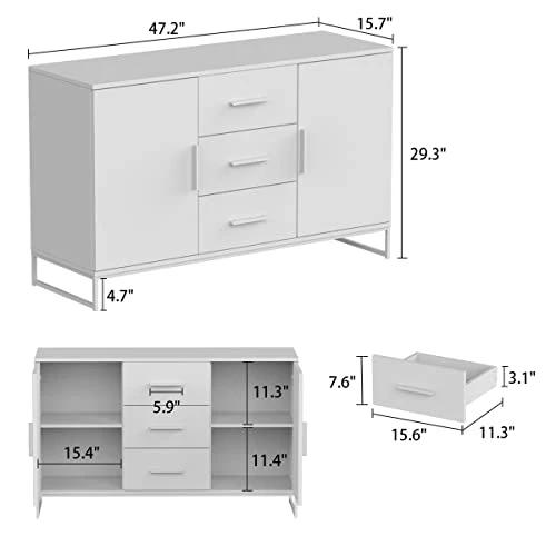AIEGLE Sideboard Buffet Cabinet With 3 Drawers & 2 Doors, Kitchen Buffet Storage Cabinet Entryway Cupboard With Gold Metal Legs, Black (47.2" L X 15.7" W X 29.3" H) 4 AIEGLE Sideboard Buffet Cabinet With 3 Drawers & 2 Doors, Kitchen Buffet Storage Cabinet Entryway Cupboard With Gold Metal Legs, Black (47.2" L X 15.7" W X 29.3" H) - Image 2