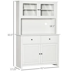 HOMCOM 63.5" Kitchen Buffet With Hutch, Pantry Storage Cabinet With 4 Shelves, Drawers, Framed Glass Doors, Open Microwave Countertop, Antique White -Amazon Store 31VLP2TODnL