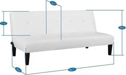 Naomi Home Black Futon Sofa Bed, Faux Leather Futon Couch, Black Sofa Bed Couch Convertible With Wooden Legs, Folding, Reclining Small Couch Bed, Button Tufted Futon Bed For Living Room