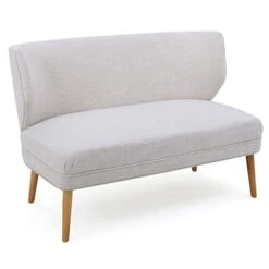 GDFStudio Dumont Mid-Century Modern Fabric Settee, Beige And Natural