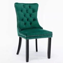 Rhomtree Set Of 2 Velvet Fabric Dining Chairs Luxury Tufted Back With Nailed Trim And Back Ring Pull Home Kitchen Dining Room Chairs Armless Side Chairs Solid Rubber Wood Legs (Gold) -Amazon Store 31WciY1MpAL. AC