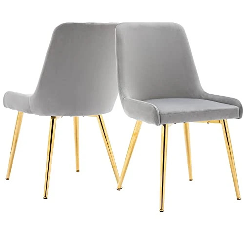 Kmax Velvet Dinning Chairs Mid Century Modern Side Chairs With Golden Legs For Kitchen & Dining Room Guest Room Restaurant, Set Of 2- Grey 5 Kmax Velvet Dinning Chairs Mid Century Modern Side Chairs With Golden Legs For Kitchen & Dining Room Guest Room Restaurant, Set Of 2- Grey - Image 3