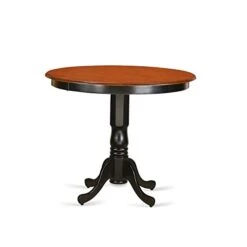 East West Furniture Mid Century TRT-BLK-TP Wood Dining Table With Cherry Round Tabletop And 42 X 36-Black Finish