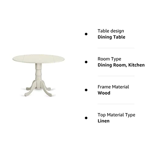 East West Furniture Wood Dining DLT-WHI-TP Modern Kitchen Table Round Tabletop And 42 X 29.5-Linen White Finish 6 East West Furniture Wood Dining DLT-WHI-TP Modern Kitchen Table Round Tabletop And 42 X 29.5-Linen White Finish - Image 4