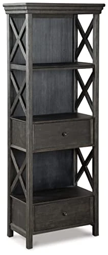 Signature Design By Ashley Tyler Creek Farmhouse 75" Display Cabinet Or Bookcase With Drawers, Almost Black
