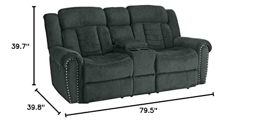 Homelegance Nutmeg Upholstered Double Reclining Loveseat With Console, Charcoal Gray 5 Homelegance Nutmeg Upholstered Double Reclining Loveseat With Console, Charcoal Gray - Image 3