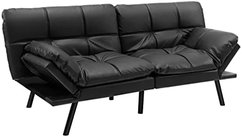 ZCMEB Convertible Futon Sofa Bed Memory Foam Couch Sleeper W/Adjustable Armrest Black 5 ZCMEB Convertible Futon Sofa Bed Memory Foam Couch Sleeper W/Adjustable Armrest Black - Image 3