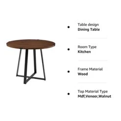 Walker Edison 4 Person Round Industrial Modern Wood Small Dining Table Dining Room Kitchen Table Set Dining Chairs Set, 40 Inch, Dark Walnut And Black -Amazon Store 31XPjHSxS8L