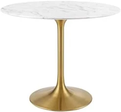 Modway Lippa 36" Mid-Century Dining Table With Round Artificial Marble Top In Gold White -Amazon Store 31XQJAIi1vL. AC