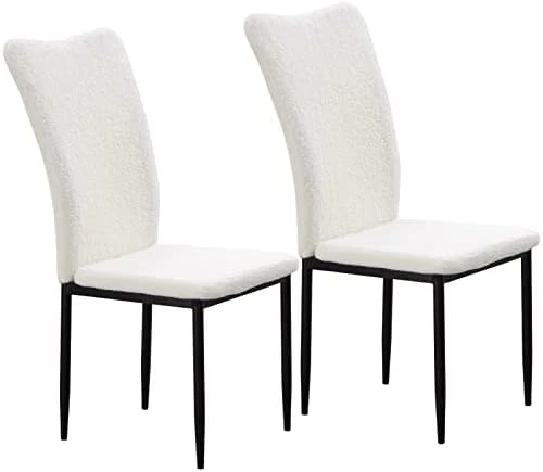 Nopurs Sherpa Dining Chairs Set Of 6 - Modern White Upholstered Boucle Dining Chairs High Back Armless Dining Chair With Black Metal Legs For Kitchen Dining Room Home Office 7 Nopurs Sherpa Dining Chairs Set Of 6 - Modern White Upholstered Boucle Dining Chairs High Back Armless Dining Chair With Black Metal Legs For Kitchen Dining Room Home Office - Image 5