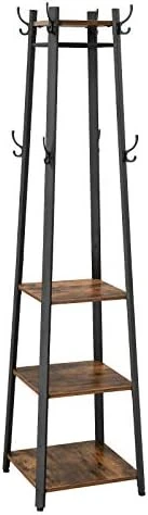 VASAGLE ALINRU Coat Rack With 3 Shelves, Stand With Hooks For Scarves, Bags And Umbrellas, Steel Frame, Industrial Style, Rustic Brown And Black ULCR80X 9 VASAGLE ALINRU Coat Rack With 3 Shelves, Stand With Hooks For Scarves, Bags And Umbrellas, Steel Frame, Industrial Style, Rustic Brown And Black ULCR80X - Image 7