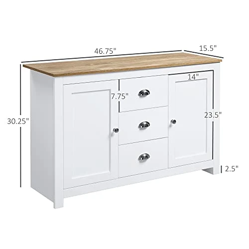 HOMCOM Kitchen Sideboard With Adjustable Shelves, Buffet Cabinet, Coffee Bar Cabinet With 3 Storage Drawers, White 4 HOMCOM Kitchen Sideboard With Adjustable Shelves, Buffet Cabinet, Coffee Bar Cabinet With 3 Storage Drawers, White - Image 2