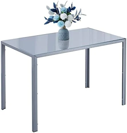 ROOIOME Gray Glass Dining Table Marbled Effect With Tempered Glass Top And Metal Frame And Leg, Gray Rectangle Kitchen Table For Restaurant (L X W X H) 51.20" * 27.5" * 29.5" 12 ROOIOME Gray Glass Dining Table Marbled Effect With Tempered Glass Top And Metal Frame And Leg, Gray Rectangle Kitchen Table For Restaurant (L X W X H) 51.20" * 27.5" * 29.5" - Image 10