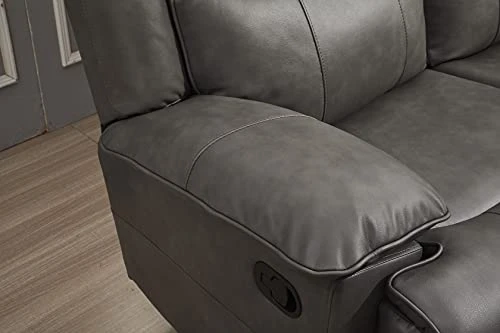 Betsy Furniture Bonded Leather Reclining Sofa Couch Set Living Room Set 8006 (Grey, Glider Chair) 5 Betsy Furniture Bonded Leather Reclining Sofa Couch Set Living Room Set 8006 (Grey, Glider Chair) - Image 3
