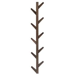 MyGift Wall Mounted Brown Bamboo Hall Tree Coat Rack, Hanging Narrow Hat Rack With 10 Peg Hooks