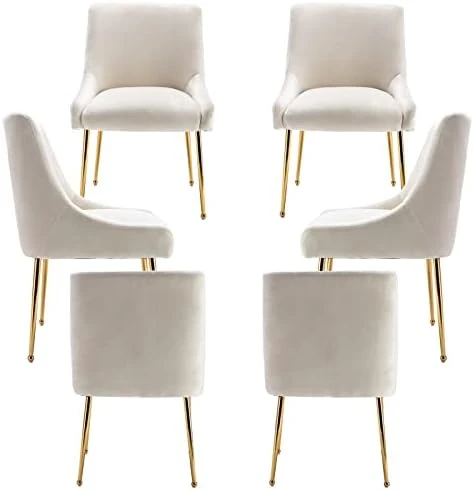 ZHENGHAO Velvet Dining Chairs Set Of 6, Modern Accent Kitchen Chairs With Gold Legs Upholstered Guest Chairs For Living Room/Kitchen/Restaurant, White 10 ZHENGHAO Velvet Dining Chairs Set Of 6, Modern Accent Kitchen Chairs With Gold Legs Upholstered Guest Chairs For Living Room/Kitchen/Restaurant, White - Image 8
