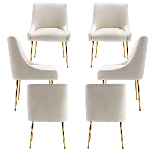 ZHENGHAO Velvet Dining Chairs Set Of 6, Modern Accent Kitchen Chairs With Gold Legs Upholstered Guest Chairs For Living Room/Kitchen/Restaurant, White 3 ZHENGHAO Velvet Dining Chairs Set Of 6, Modern Accent Kitchen Chairs With Gold Legs Upholstered Guest Chairs For Living Room/Kitchen/Restaurant, White