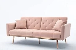SZLIZCCC 63" Pink Velvet Couch, Tufted Loveseat Sofa, Convertible Futon Sofa Bed, Accent Sofa Recliner, Golden Metal Legs, 2 Couch Pillows, Mid Century Modern Sofas For Home Living Room Bedroom -Amazon Store 31ZKdA0oiMS