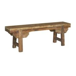 S Wood Bench Brown Bohemian Eclectic Modern Contemporary Solid Reclaimed Natural Finish