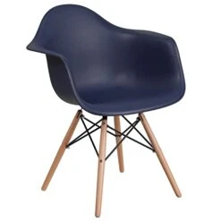 Flash Furniture Alonza Series Navy Plastic Chair With Wooden Legs