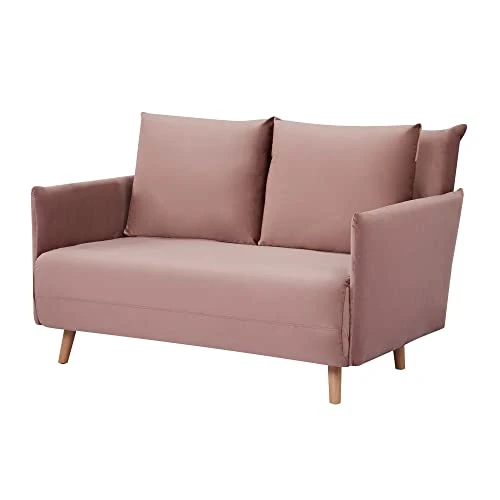 Benjara 52 Inch Sofa Bed Twin Size Futon, Loose Pillow Back, Soft Pink Fabric 3 Benjara 52 Inch Sofa Bed Twin Size Futon, Loose Pillow Back, Soft Pink Fabric