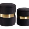 DEERUN Round Velvet Storage Ottoman Foot Rest Stool/Upholstered Footstool/Side Table Seat Make Up Stool With Stainless Steel Band, Pack Of 2 (Black) -Amazon Store 31ZmtHxyyiL