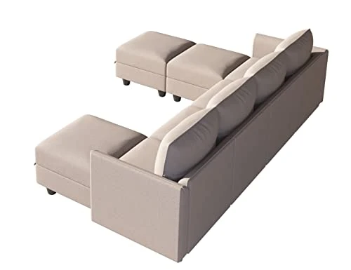 LLappuil Modular Sectional Sofa With Reversible Chaises, 7 Seater U Shape Sectional With Storage, Waterproof, Anti-Scratch And Antistatic Couch, Brown 6 LLappuil Modular Sectional Sofa With Reversible Chaises, 7 Seater U Shape Sectional With Storage, Waterproof, Anti-Scratch And Antistatic Couch, Brown - Image 4