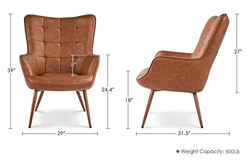 Yaheetech Faux Leather Chair Upholstered Living Room Chairs Accent Armchair With Tapered Legs Tufted Sofa Chairs For Home Office/Dining Room/Bedroom Brown, Set Of 2 4 Yaheetech Faux Leather Chair Upholstered Living Room Chairs Accent Armchair With Tapered Legs Tufted Sofa Chairs For Home Office/Dining Room/Bedroom Brown, Set Of 2 - Image 2