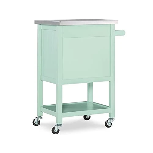 Riverbay Furniture Stainless Steel Top Pine Wood Rolling Storage Microwave Table Kitchen Island Cart On Wheels With One Drawer And One Shelf In Light Green 8 Riverbay Furniture Stainless Steel Top Pine Wood Rolling Storage Microwave Table Kitchen Island Cart On Wheels With One Drawer And One Shelf In Light Green - Image 6