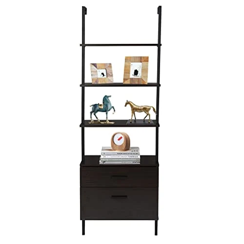 HOYOC 71" Industrial Bookshelf, 5-Tier Wood Wall Mounted Ladder Shelf Bookshelf With 2 Drawers And Matte Steel Frame Open Display Rack For Bedroom,Home Office,Collection,Plant Flower 6 HOYOC 71" Industrial Bookshelf, 5-Tier Wood Wall Mounted Ladder Shelf Bookshelf With 2 Drawers And Matte Steel Frame Open Display Rack For Bedroom,Home Office,Collection,Plant Flower - Image 4