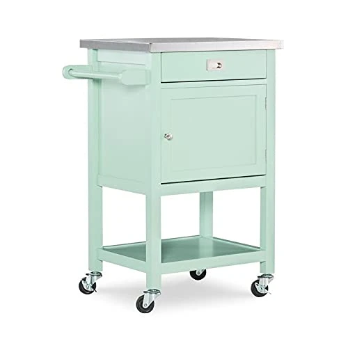 Riverbay Furniture Stainless Steel Top Pine Wood Rolling Storage Microwave Table Kitchen Island Cart On Wheels With One Drawer And One Shelf In Light Green 5 Riverbay Furniture Stainless Steel Top Pine Wood Rolling Storage Microwave Table Kitchen Island Cart On Wheels With One Drawer And One Shelf In Light Green - Image 3