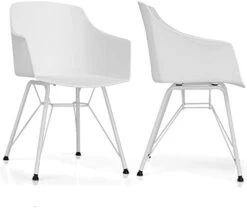 Giantex Set Of 2 Modern Dining Chairs, Plastic Dining Arm Chairs W/Metal Base, Ergonomic Backrest, Anti-Slip Foot Pads, Modern Leisure Chairs For Dining Room, Kitchen, White -Amazon Store 31b FKjFieL. AC