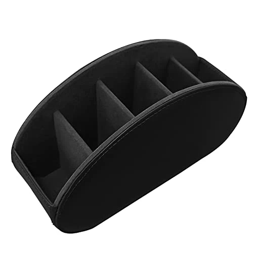 Leather Remote Control Holder With 5 Compartments TV Remote Caddy Storage Box/Tray,Desktop Organizer Store Controller,Glasses,Brush,Media Player,Pen,Space Saver For Bedside Table/Office Desk(Black) 4 Leather Remote Control Holder With 5 Compartments TV Remote Caddy Storage Box/Tray,Desktop Organizer Store Controller,Glasses,Brush,Media Player,Pen,Space Saver For Bedside Table/Office Desk(Black) - Image 2