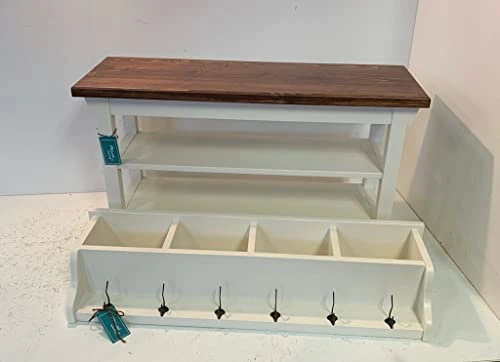 Hallway Mud Room Foyer Bench 42 Inch With Second Shoe Shelf And Matching Coat Rack Cubbie 4 Hallway Mud Room Foyer Bench 42 Inch With Second Shoe Shelf And Matching Coat Rack Cubbie - Image 2