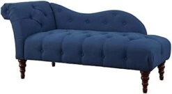 Pemberly Row 66" Indoor Roll Arm Chaise Lounge, Tufted Fabric Upholstered Lounge Chair With Wooden Legs For Living Room And Bedroom, Blue -Amazon Store 31b6NtJdqZS. AC