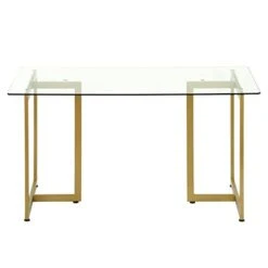 FurniutreR Modern Rectangular Spacious Tempered Glass Tabletop & Gold Base Elegant Home Kitchen Room Restaurant Dining Table, 55 Inches, Gold -Amazon Store 31b9sKrd5gL