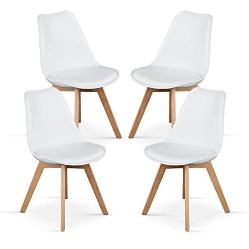 Sweetcrispy Dining Chairs - Dining Room Chairs, Mid Century Modern Kitchen Chairs, PU Leather Upholstered Chairs With Wood Legs, Dining Chairs Set Of 4 For Kitchen, Dining, Living Room, White 3 Sweetcrispy Dining Chairs - Dining Room Chairs, Mid Century Modern Kitchen Chairs, PU Leather Upholstered Chairs With Wood Legs, Dining Chairs Set Of 4 For Kitchen, Dining, Living Room, White