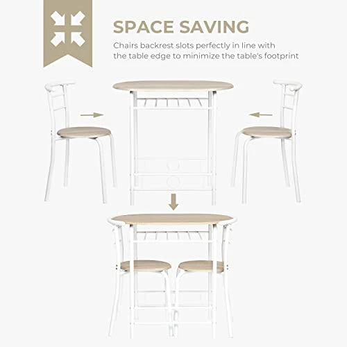 Bonnlo 3 Piece Dining Set, Small Kitchen Table Set For 2, Breakfast Table Set, Kitchen Small Table And Chairs For Small Space/Dining Room/Apartment, Metal Frame, Wine Rack, White&Light Oak 7 Bonnlo 3 Piece Dining Set, Small Kitchen Table Set For 2, Breakfast Table Set, Kitchen Small Table And Chairs For Small Space/Dining Room/Apartment, Metal Frame, Wine Rack, White&Light Oak - Image 5