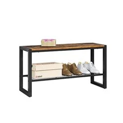 HOMEFORT Shoe Bench, Modern Industrial Shoe Storage Bench, Entryway Bench With Mesh Shelf And Sturdy Metal Frame, Metal Shoe Rack With Durable MDF Top For Hallway, Mudroom, Living Room, Rustic Brown