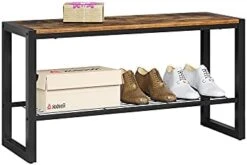 HOMEFORT 3-Tier Shoe Bench With Coat Rack, Coat Stand Entryway Bench, Shoe Rack With 9 Hanging Hooks, Sturdy Metal Frame And MDF Top, Industrial Hall Tree For Hallway, Bedroom(Rustic Brown)…… -Amazon Store 31br2JC3vqS. AC